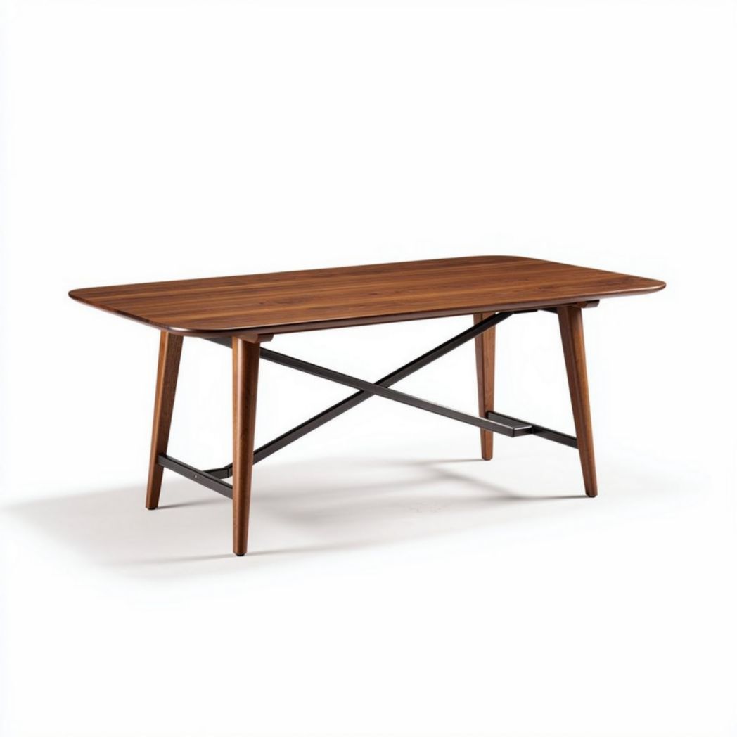 Wooden dining table with metal legs 150 x 75 x 75cm brown finish