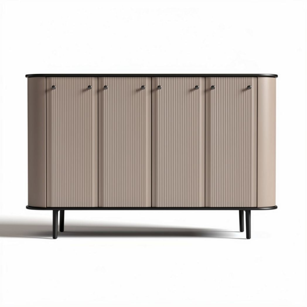 Modern storage cabinet with ribbed design and black metal legs 90 x 40 x 75cm