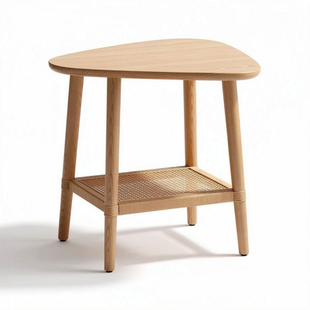 Triangle wooden side table with lower shelf for living room 50 x 40 x 45cm