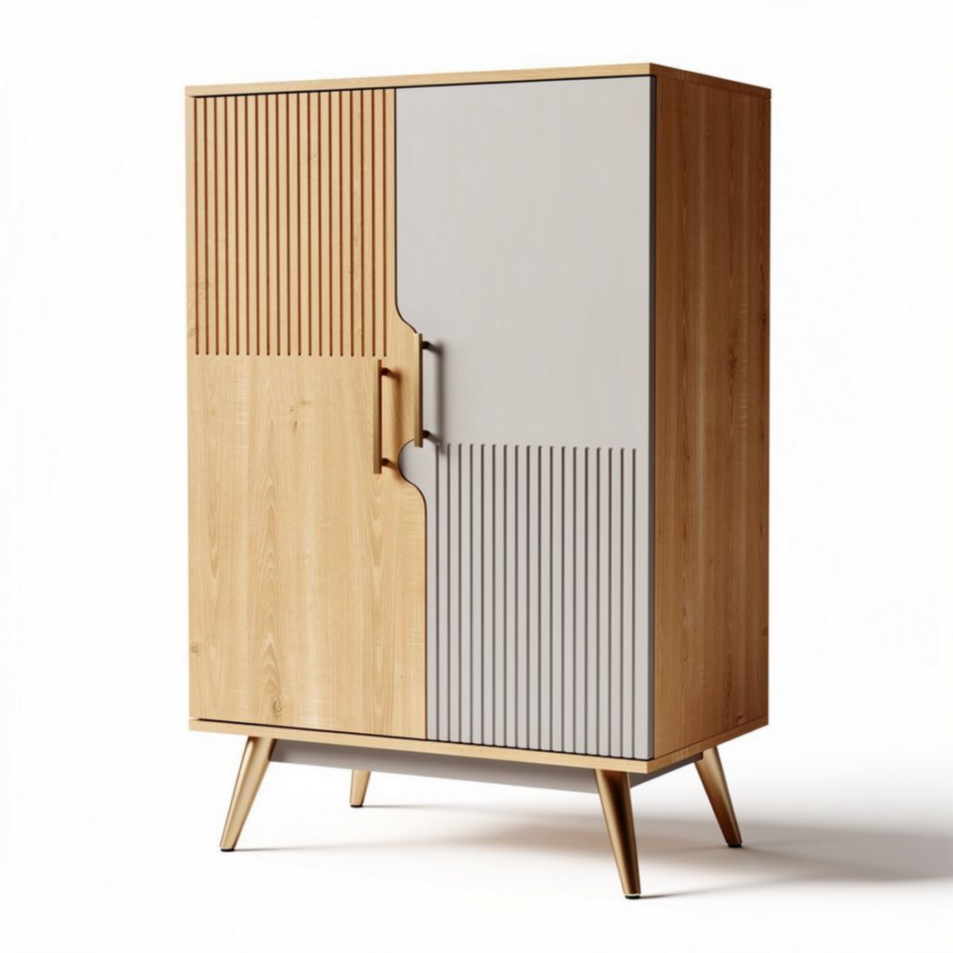 Wooden storage cabinet with two-tone finish and slatted design 90 x 50 x 130cm