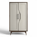 Two-door storage cabinet with geometric design in light grey and wood accents 80 x 40 x 180cm