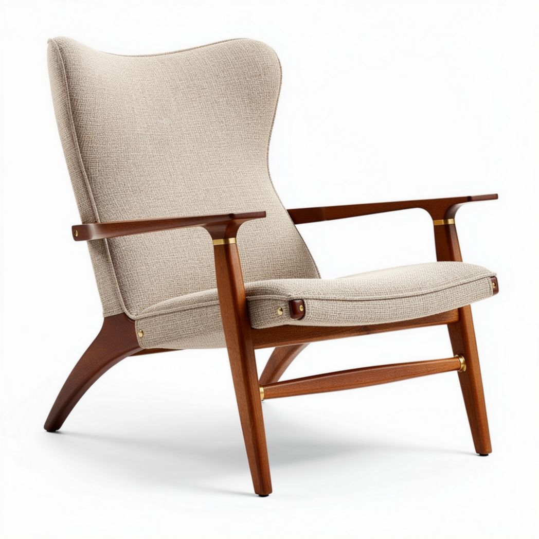 Upholstered lounge chair with wooden frame and ergonomic design 85 x 75 x 100cm