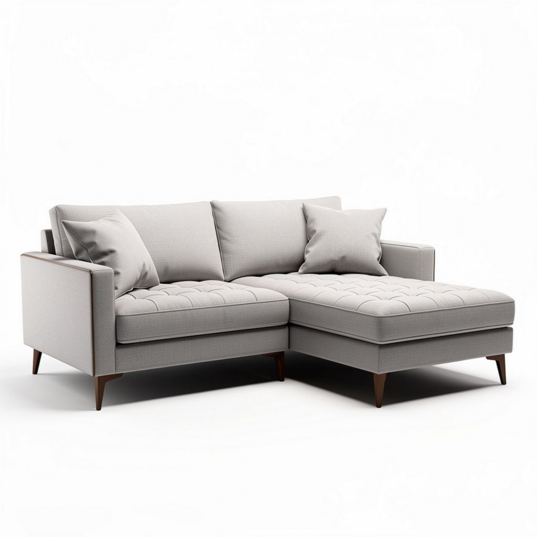 Modern sectional sofa in light gray fabric with wooden legs 200 x 90 x 85cm