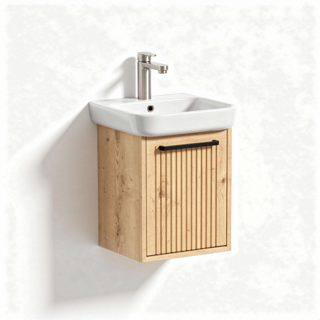 Wall-mounted sink cabinet with wooden storage space 30 x 45 x 15cm