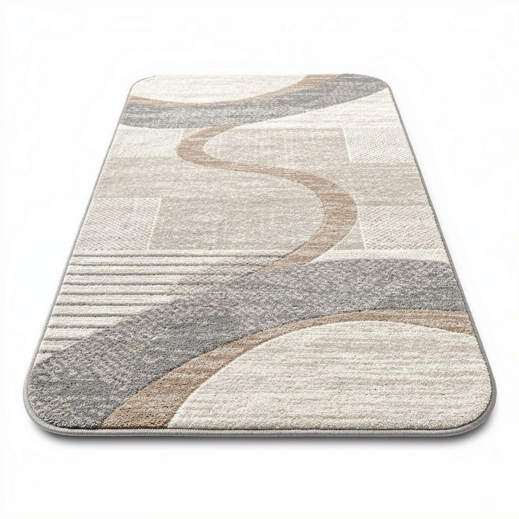 Abstract patterned area rug in neutral tones 200 x 150 x 1cm for living room