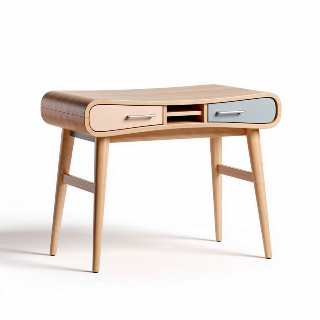 Modern wooden desk with two drawers and curved design 120 x 60 x 75cm